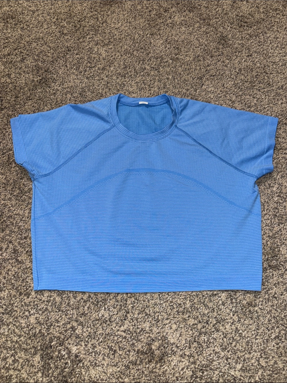Lululemon Swiftly Tech Cropped Shirt 2.0 Spandex Stripe Pool Party size 12